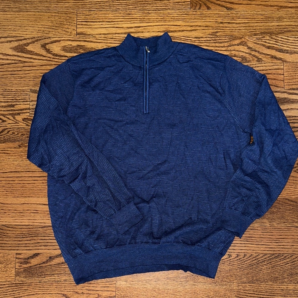 Peter Millar Navy/Blue Stripe Zip-Up Sweater (XL)
